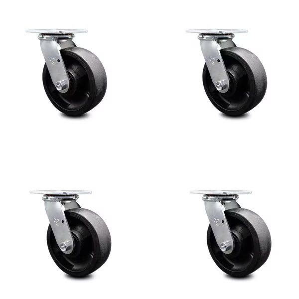 6 Inch Glass Filled Nylon Swivel Caster Set with Roller Bearing and Swivel Lock, Service Caster, Mfr#: SCC-30CS620-GFNR-BSL-4